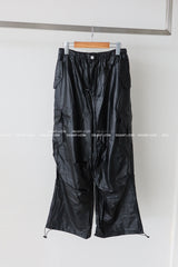 leather cargo string jogger wide pants