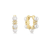 gold sparkle twist shell pearl hoop 14k gold plating + 925 silver earrings E069-07G