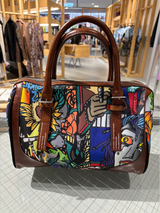 Comics Printed Fabric x Leather Bag (Brown)