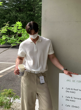 ジェイクスリケットハチハーフジップアップショートスリーブニット