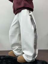 FLEECE❤TRACK LINE 3 LINE LONG PANTS ❤🖤🤍💙🩶5COLOR