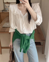 Milka dot frill blouse