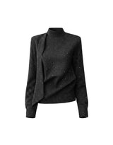 [PRE- FALL] Noir Glitter Denim High Neck Drape Blouse Black
