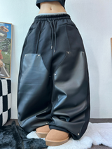 ストリング💙レザーダブルリベットロングパンツ💙🖤2カラー