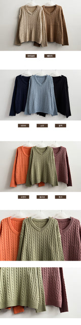 Tied V-neck twisted knitwear