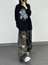 camo bio washed distressed pants
