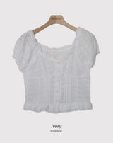 #Flower Embroidery Crop Short Sleeve Blouse (2color)