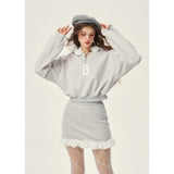 [GirlyFancyClub] Autumn/Winter Outfit 3D Flower Grey Casual Skirt