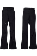 Pleated Studded Straight Jeans