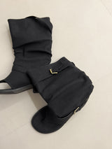 Two-buckle open-toe flip-flop boots
