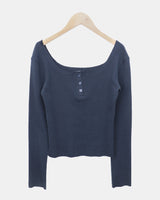 Ast U-Neck Button Ribbed T-Shirt