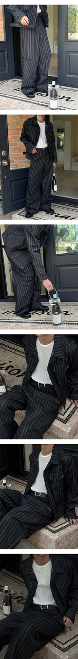 [SET UP가능] Stripe trucker denim jacket