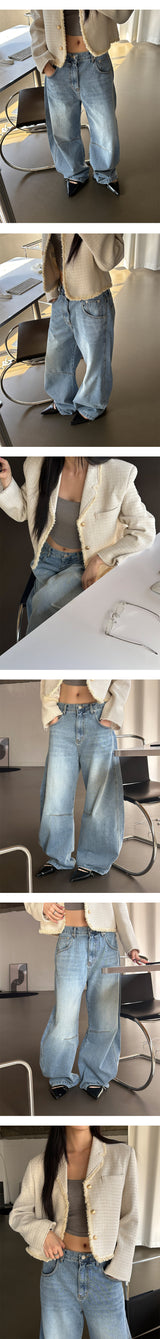 [Unisex] Curve dart wide denim pants