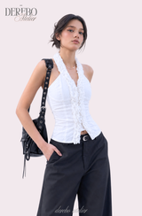 foam lace halterneck blouse