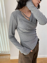 Cross strap unbalanced long-sleeve t-shirt