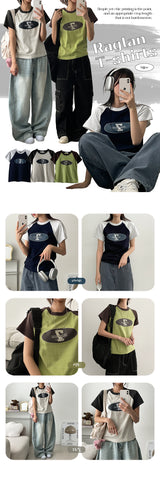 リンカカラーラグランクロップショートスリーブTシャツ