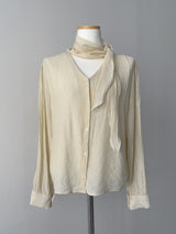 Wrinkle V-Neck Tie Blouse