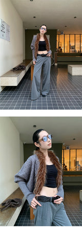 Batwing Fur No Collar Knit Cardigan