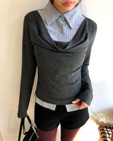 Se-an Collar Shirt Layered T-Shirt