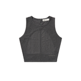 BACK OPEN BUTTON LAYERED TOP (CHARCOAL)