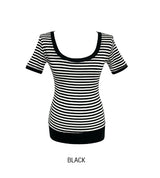 Tiny Stripe U-neck Elbow Length T-shirt
