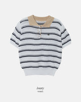 Border Collar Button Short Sleeve Knit (4color)