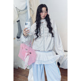 Vintage Floral Napoleon Button Loose Fit Hooded Zip-Up Hoodie