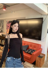 Strap Off-Shoulder Black Chain Long Sleeve Tee