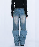 OVERLAP TUCK DENIM PANTS