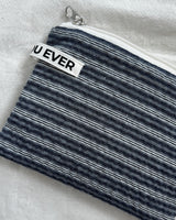 Plain stripe flat pouch - deep blue , S size