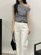 Sebit Check One-Off-Shoulder Blouse