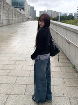 Andy Roll-Up Wide Washing Denim Pants