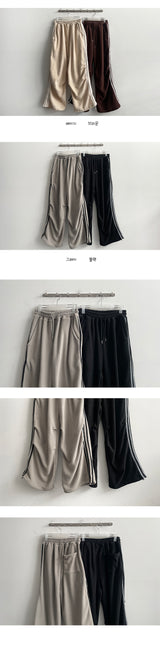 Hey three-line track fleece banding wide pants