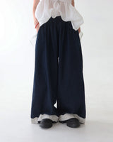 Lace Dark Denim Banded Waist Wide Pants