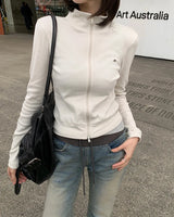[ORIGINAL] Slit Ribbed Long-sleeve Zip-up