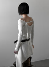 Ribbed Backless V-Neck Knit
