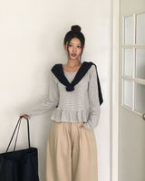 [MADE] Wove, border frill long sleeve T-shirt