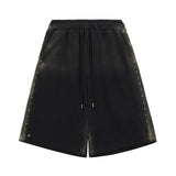 [ULKIN] Bleach Washing Stud Bermuda Sweat Shorts_Black