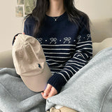 セリーヌストライプリボンラウンドニット