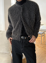 [Unisex] ヘアリークロップラウンドニットカーディガン(3color)