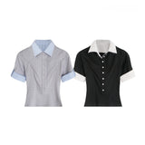 Solene Stripe Collar Slim Shirt