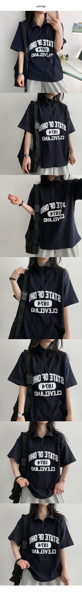[H&L] Motanorak Half Zip-Up Short Sleeve T-Shirt