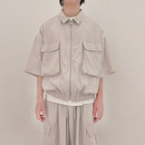 street shape shortsleeve zipup_beige