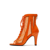 See-Through Patent Combination Open Toe Heel(Orange)