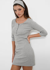 [B-BASIC] Tension Standard Henley Neck 3/4 Sleeve Mini Dress (2 SIZE)