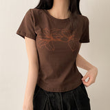Two flower lines slim spandex short-sleeved shirt
