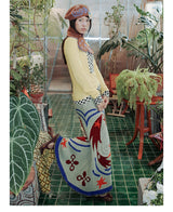 UnsocalNight2025 Original Literary Retro Autumn and Winter プリントブルーストレートマシェパンツ