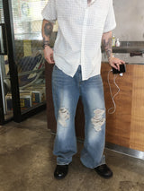 No.1790 vtg washing flare denim PT