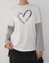 (裏起素材)ハートレイヤード長袖Tシャツ