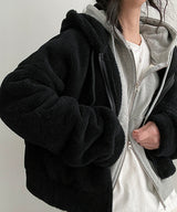 Liwen Mink fur half-crop hooded zip-up